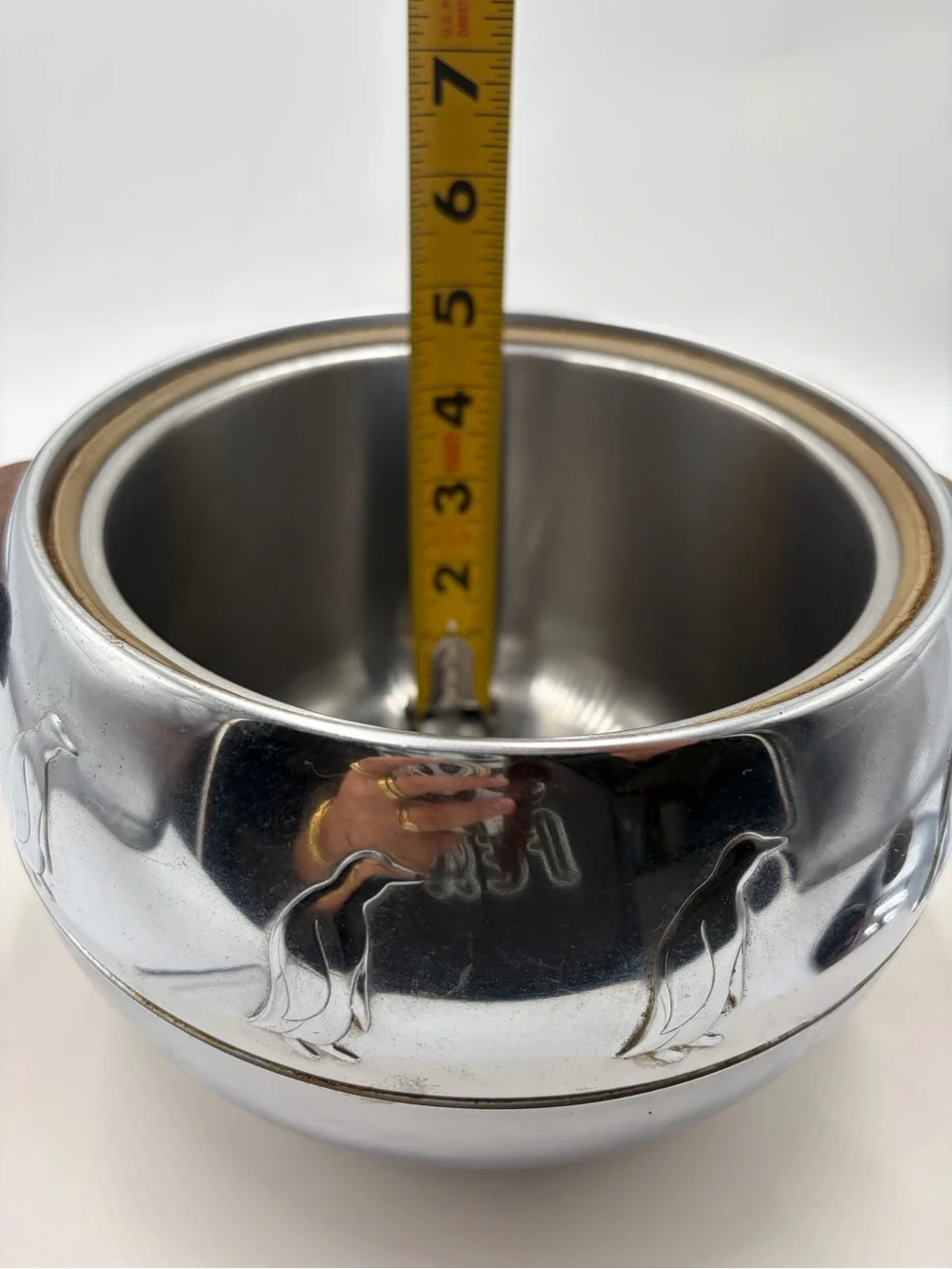 Stainless Steel Penguin Ice Bucket with Brown Wood Handles